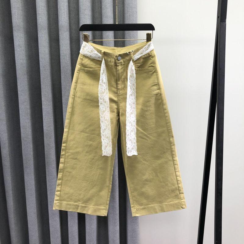 

Yellow High-Waisted Cropped Straight-Leg Jeans with Lace Belt for Women - Spring/Summer 2026 Wide-Leg Thin Casual Pants S (Up to 100 lbs)