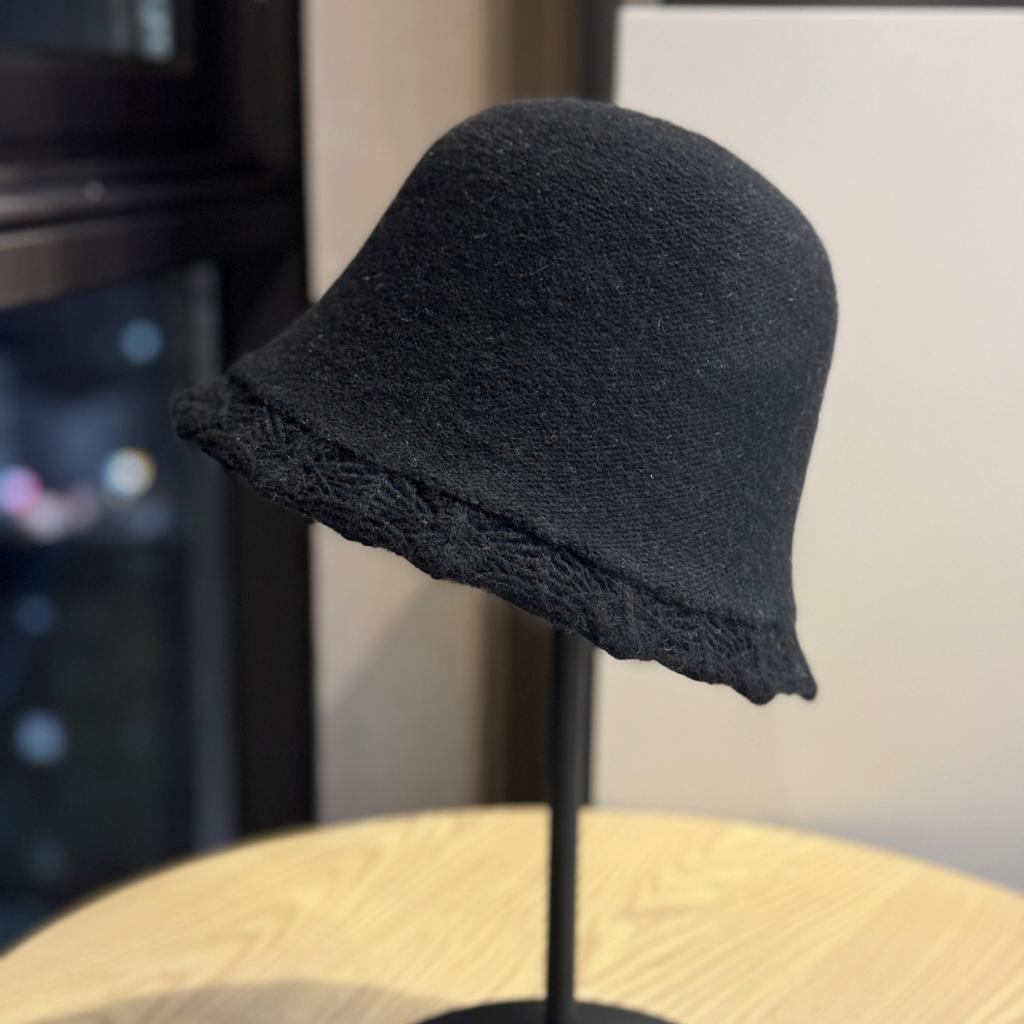 New Pure Wool Knitted Hat for Women in Autumn and Winter Gentle Lace Sweet and Fashionable Soft and Waxy Small Bucket Hat with Face