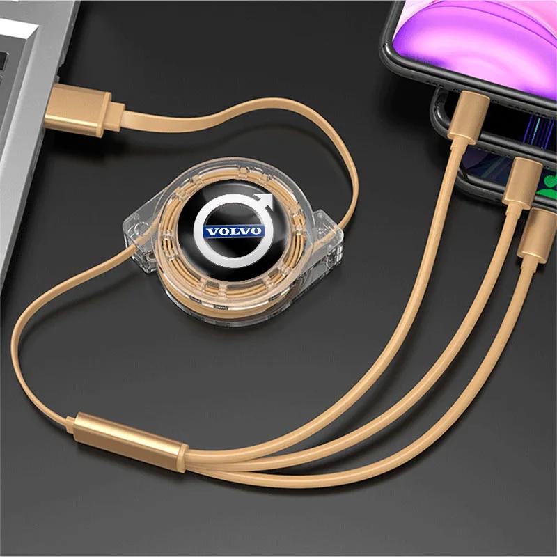 3 In 1 Fast Charger USB Data Cable Car Accessories For Volvo XC90 V90 V60 XC60 V40 S80 S60 S90 C40 XC40 V70 XC70 C30 C70 EX90 Rd