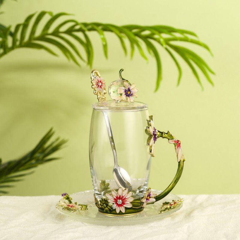 Daisy Enamel Flower Tea Cup - Heat-Resistant Crystal Glass for Home, Office, or Festival Gift