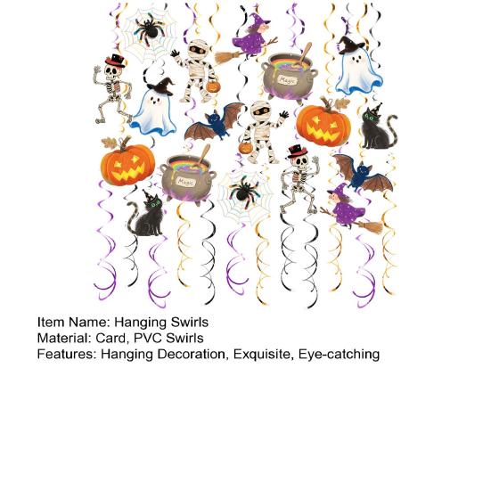 48 Pcs Halloween Hanging Swirls Decoration Spooky Ceiling Spiral Streamer with Spider Pumpkin Ghost Sign for Halloween Home Decor