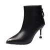 Cowhide 2025 Winter New Short Boots Women's Anti-kick Internet Celebrity High-heeled Fashion Boots Thin Heel Pointed Rhinestone Martin Boots