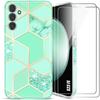 Protective Case - BOOLING - for Samsung Galaxy S23 FE - Turquoise Marble Pattern - Slim Flexible - 2 Tempered Glasses