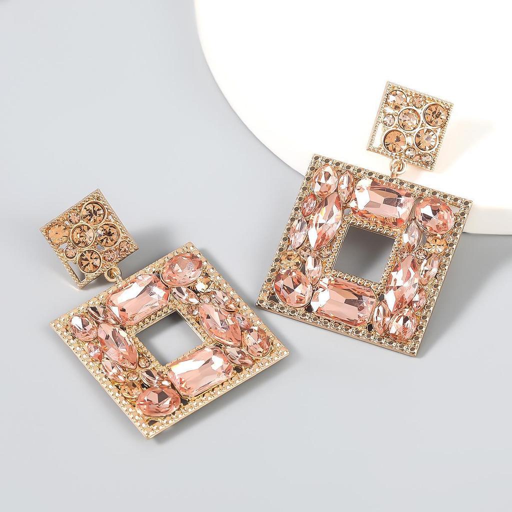European & American Fashion Multilayer Colored Diamond Square Earrings