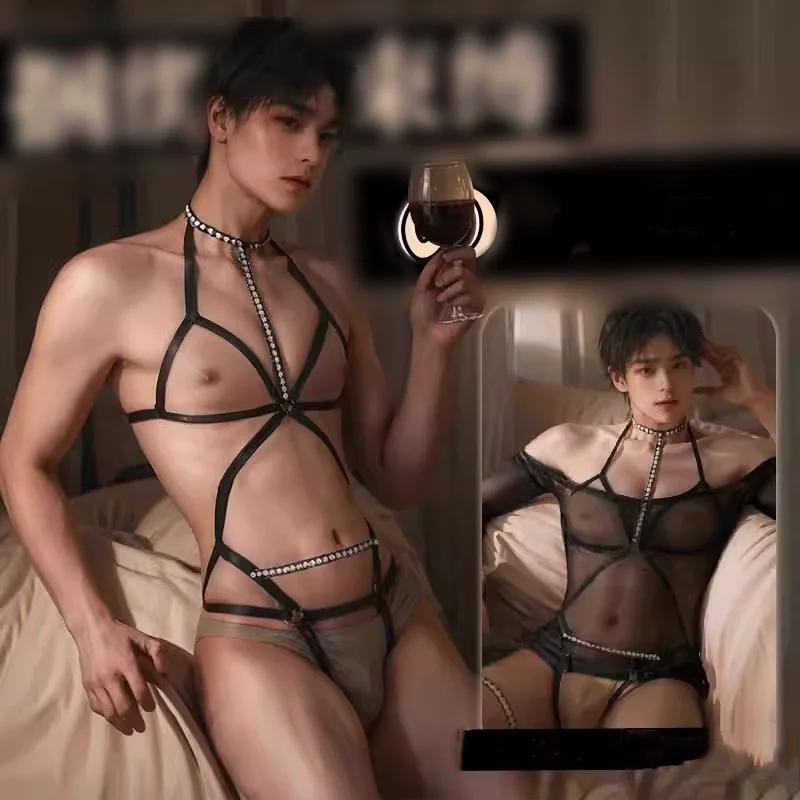 Mens Body Harness Plus Size Gay Male Fetish Sissy Lingerie Set Elastic Bondage Sex Game BDSM Outfit Femboy Sexy Clubwear Costume