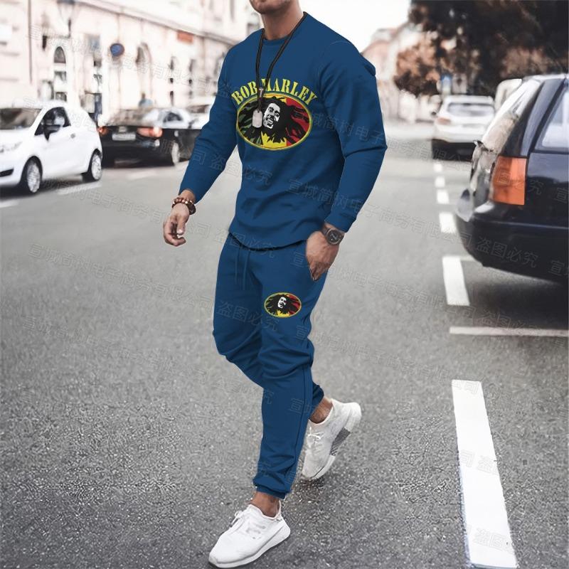 Reggae Sweatshirt Set Long Sleeve T-Shirt Casual Pants Sportswear Hip Hop Punk Street Men Oversized 2 Piece Set