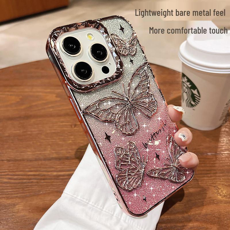 Electroplated 3D Butterfly Gradient Glitter Drop-Proof Case for iPhone 17 Pro Max