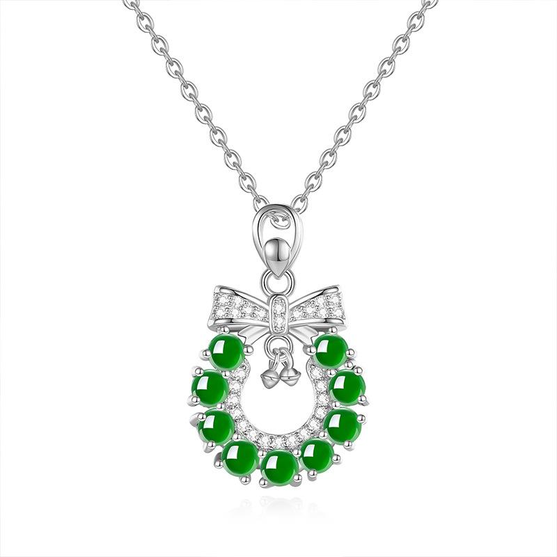 Bow on the Run Princess Sterling Silver S925 Necklace Natural Jade Autumn and Winter Christmas Gifts Christmas Eve 925 silver