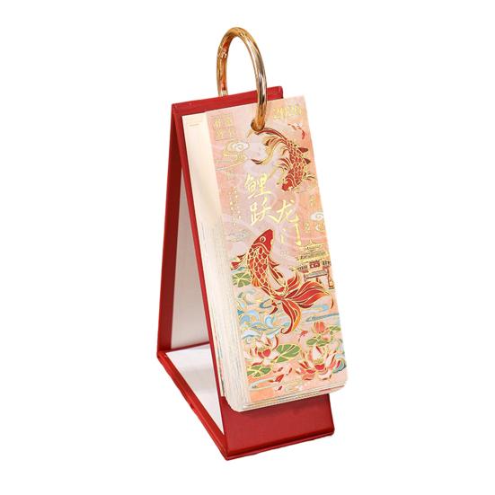 2026 Desk Flip Calendar Vintage Gold Stamping Painting Desktop Organizer Aesthetic Standing Calendar for Home Office