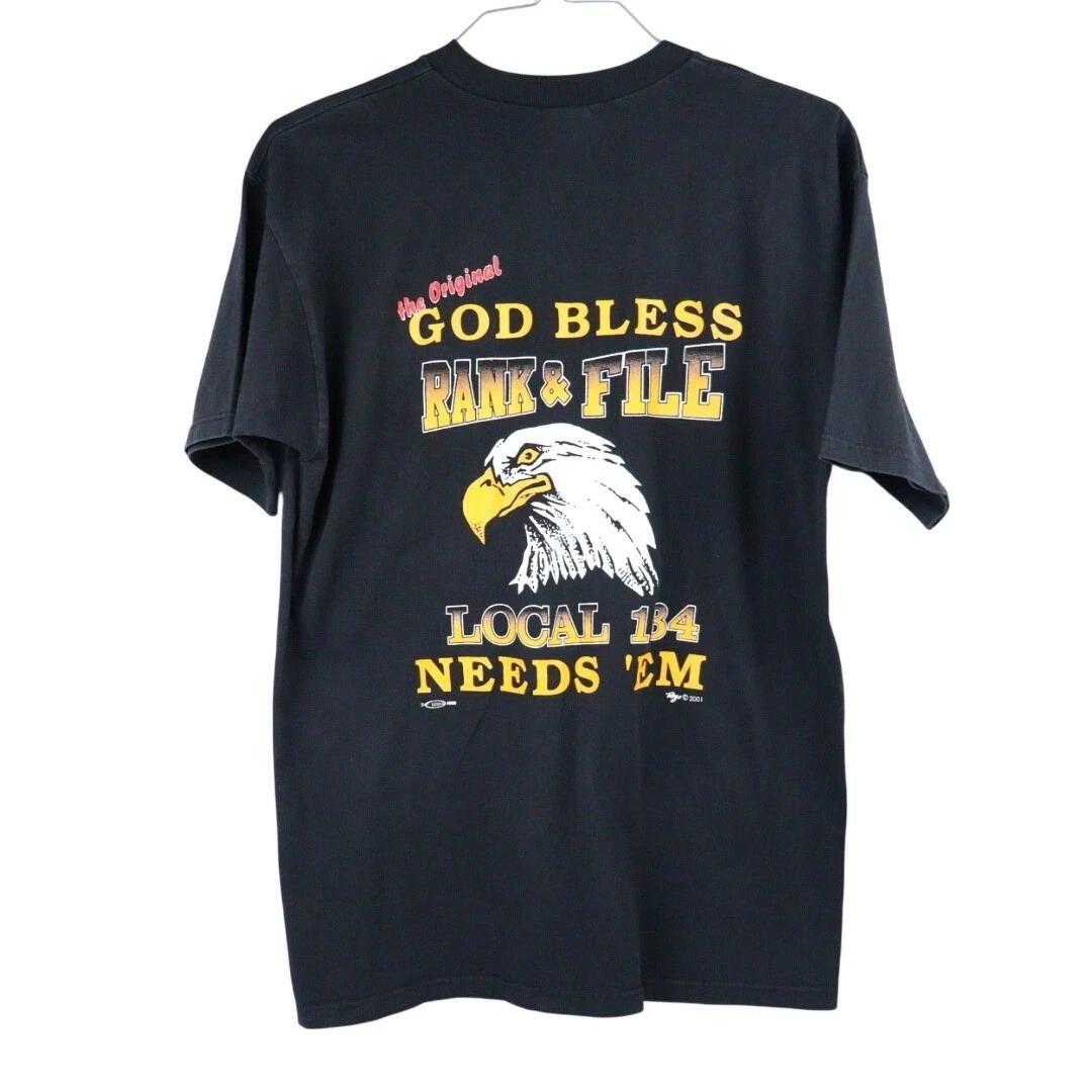 VTG 2001 IBEW Local 134 Rank & File Union Pocket T-Shirt B.H. Eagle Size Large L