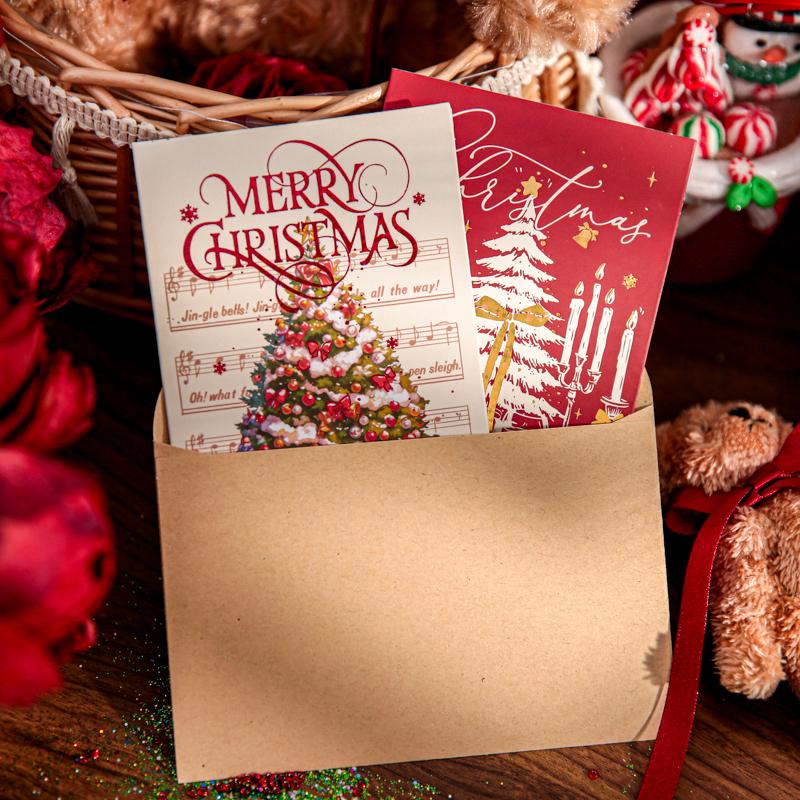 4sheets Christmas Series Rectangular Greeting Cards With Writing Paper For Party Christmas Gift Message Paper Greeting Cards