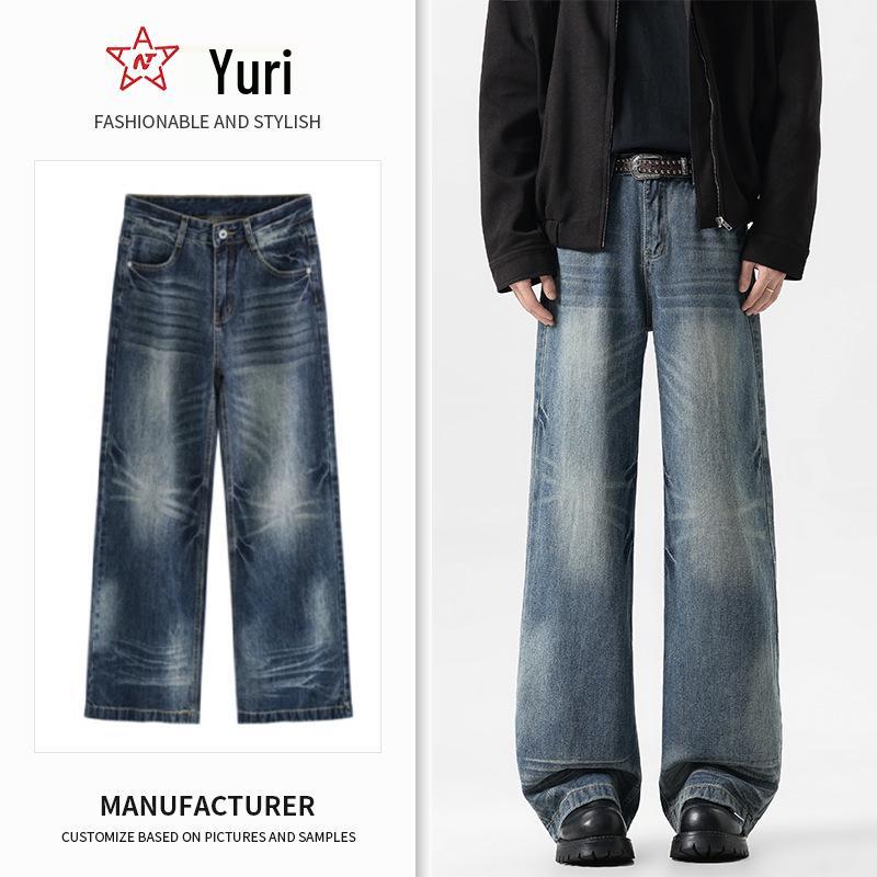 

Men s American Retro Loose Casual Wide-Leg Jeans Small