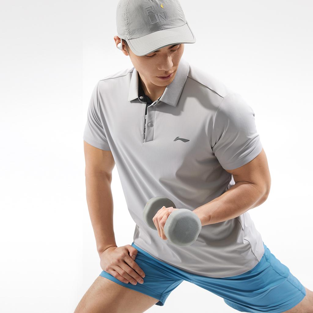 Li-Ning Simple Solid Color Comfortable Breathable Versatile Casual Short Sleeve Polo Shirt Men tops Geological-Gray APLV047-5