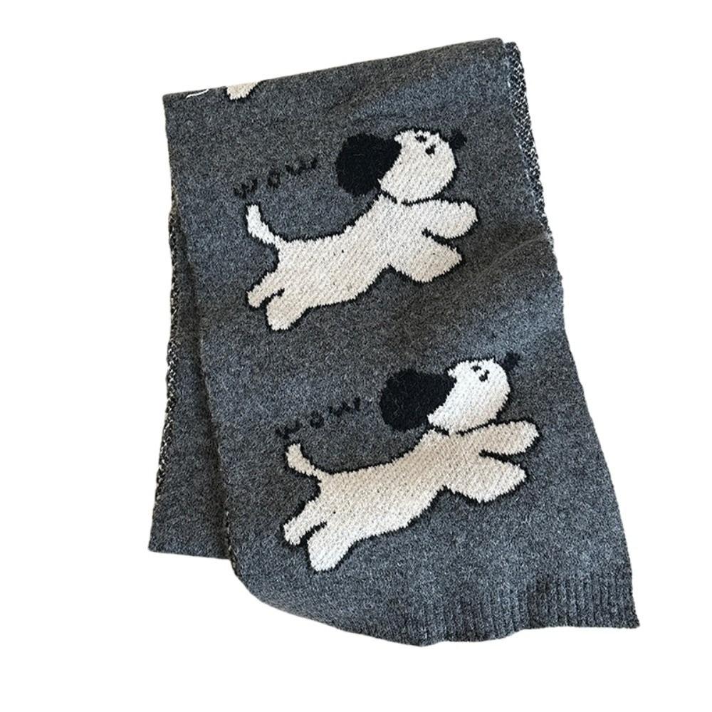 Windproof Puppy Pattern Scarf Lightweight Knitted Shawl Trendy Cashmere Blend Scarf Winter