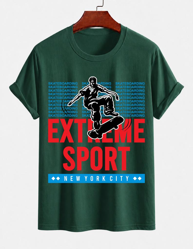 Unisexs Pure Cotton Solid Color Tshirt Extreme Sports Skateboard Print Crew Neck Short Sleeve New York Street Casual Top