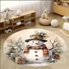 1Pcs Christmas Snowman Pattern Round Area Rug Indoor Non-Slip Washable Fiber Carpet Soft Comfortable Mat For Bedroom Living Room