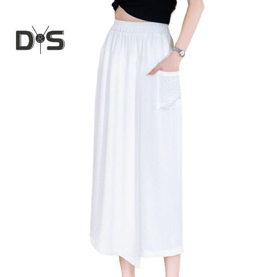

Женские летние брюки с эластичной высокой талией, широкие длинные брюки, однотонные брюки с разрезами на манжетах, свободная посадка, юбка, брюки, повседневная одежда 3XL белый