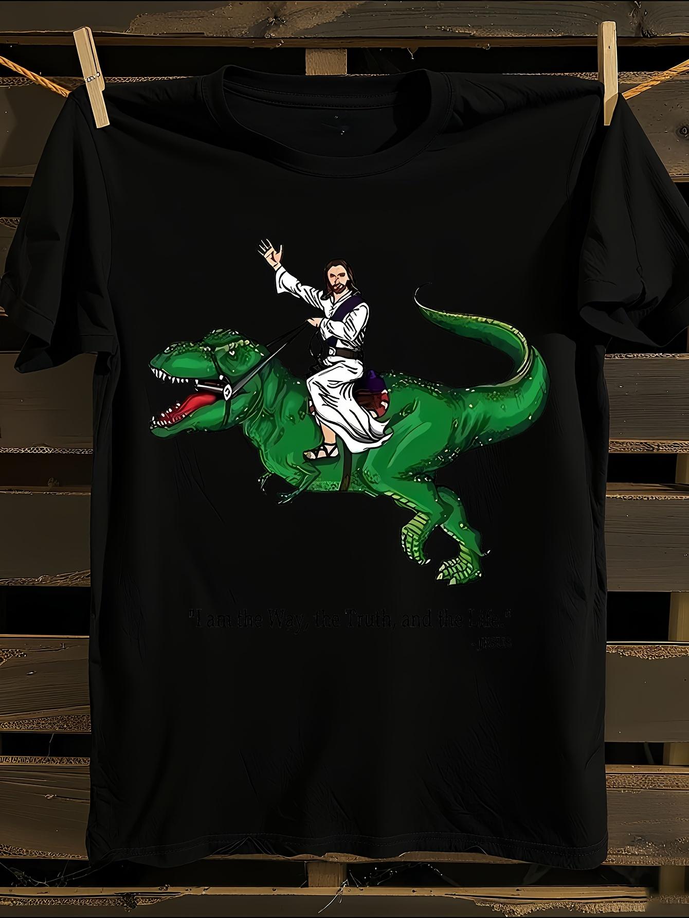 Riding Trex Dinosaur Funny Christian Graphic T-shirt L