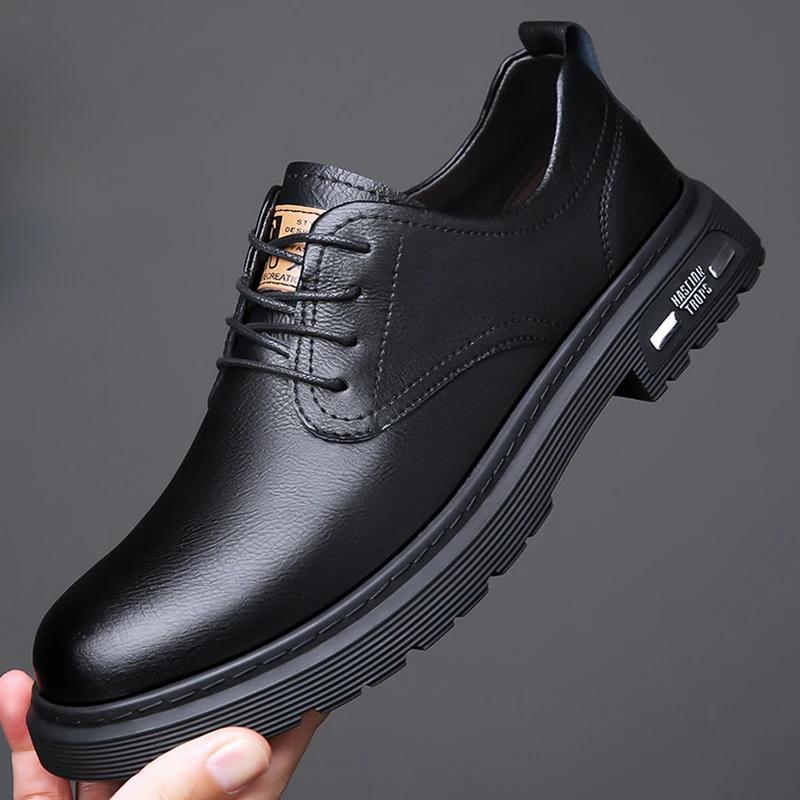 Men's Shoes Autumn Winter Genuine Leather Banquet Shoes British Retro Men's Cowhide Leather Shoes Business Leather Shoes