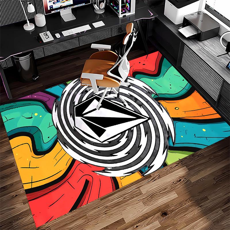 1pc V-VOLCOM LOGO5 Print Area Rug - Soft, Washable Non-Slip Indoor Mat for Office Chairs, Living Room, Home Office Decorative Rug