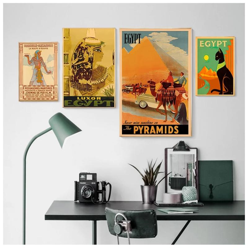 Retro Travel to Africa Egypt Canvas Painting Vintage Wall Pictures Kraft Posters Coated Wall Stickers Home Decoration Gift