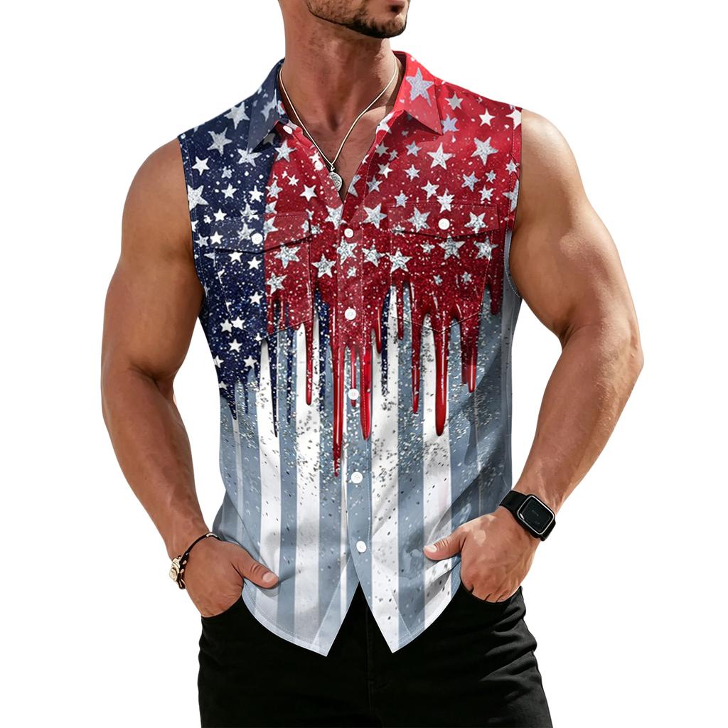 Men's Workwear Lapel Button-Down Vest Shirt - Lightweight Sleeveless Top