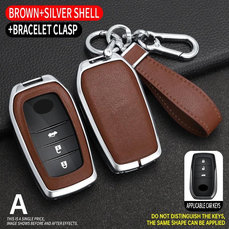 

Zinc Alloy + Leather Car Key Case Full Cover for Toyota CHR Hilux Fortuner Land Cruiser 200 Camry Corolla Crown RAV4 Highland