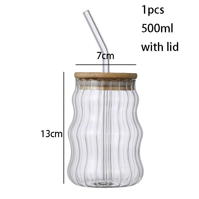 1/2 ks 500ml skleněné hrnky s brčkem Mason Jar čirý džus kávový hrnek na mléko s bambusovým víčkem nápojový proužek pivní hrnek