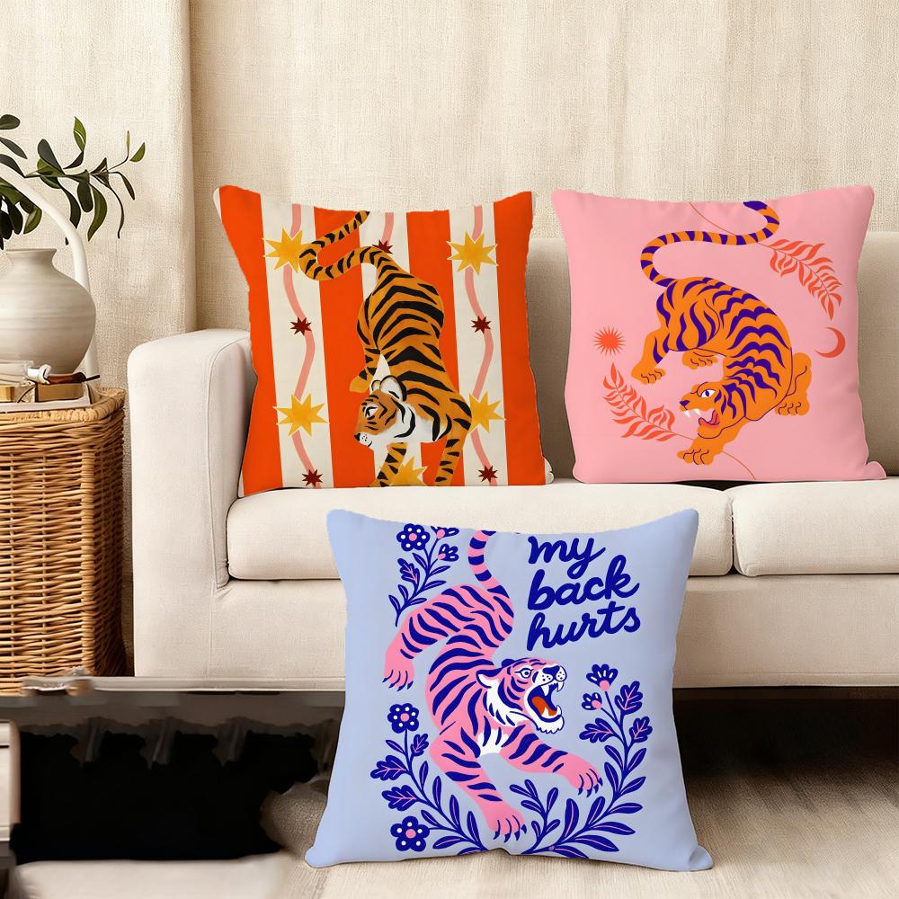 Animal Style Tiger Fashion Cushion Cover Plush Fabric Soft DoubleSided Printed Sofa Warm Winter Home Child Gift Pillow Case