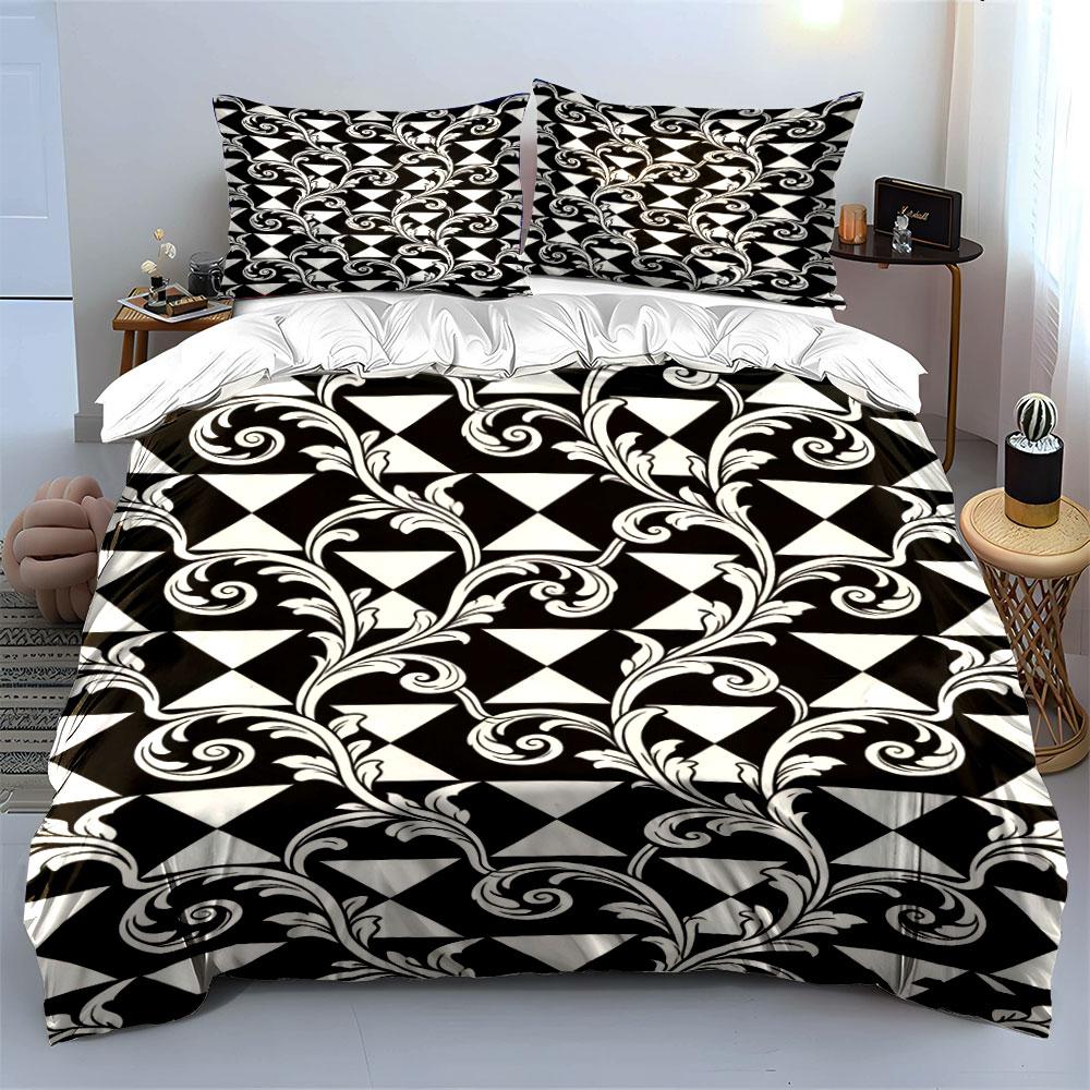 Black Triangles, White Swirls.  Bedding Sets Duvet Cover Sets Duvet Covers Pillowcases(1 * Duvet Cover 2 * Pillowcases Without Duvet Insert)
