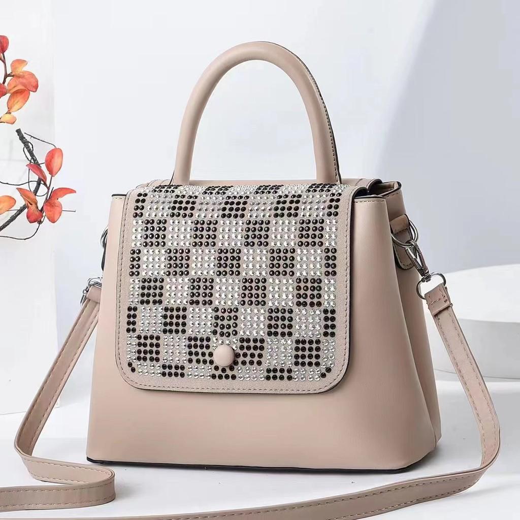 Stylish And Chic Pearl Handbag With Rhinestones Perfect For Everyday Use In Black And Khaki