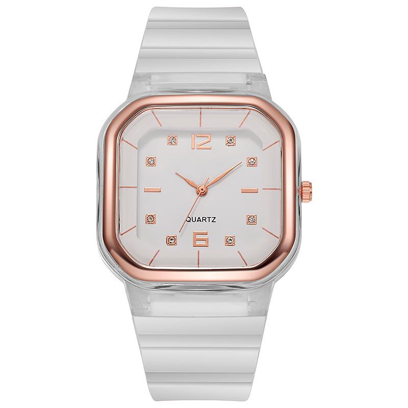 Spring/Summer Women's Square Silicone Watch - Fashionable Student Style with Diamond Accents