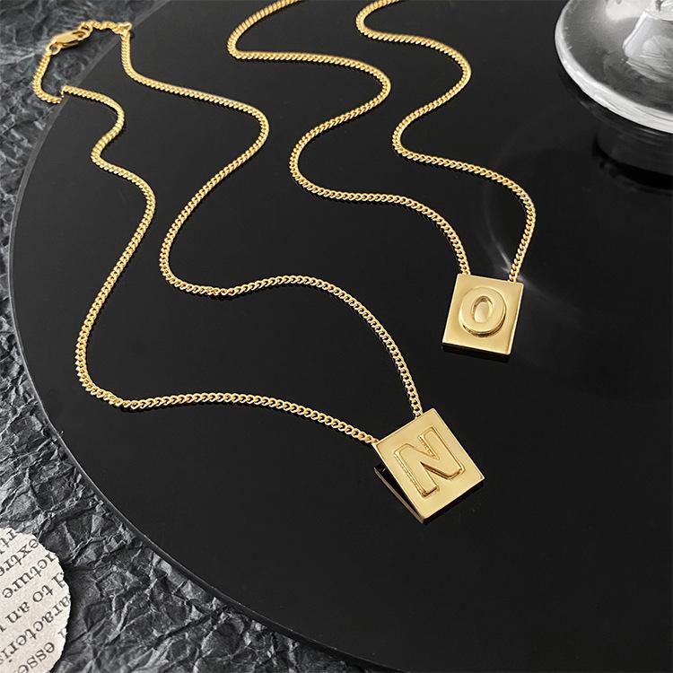 GEMCHIC Women s Vintage Gold Plated Square Letter Pendant Necklace