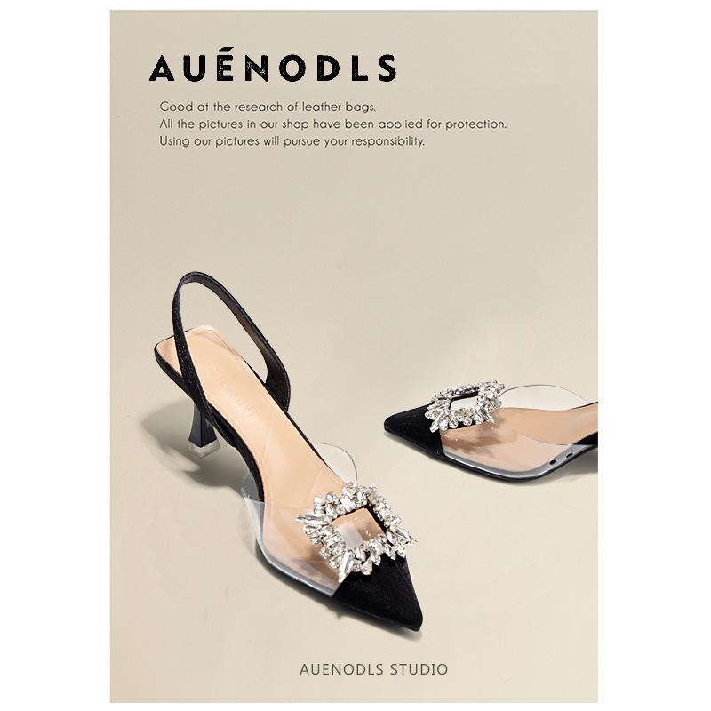 

Naked apricot transparent square buckle rear empty thin heel bag head sandals career interview pointed high heel single shoes women 40 чорний