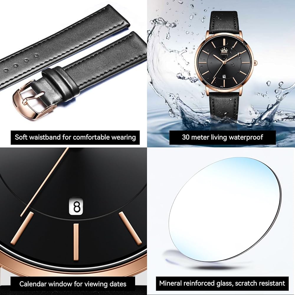 Men's Ultra-Thin Watch 6.5mm Simple Fashion Casual Business Japanese Quartz Movement 40mm Black Leather Band