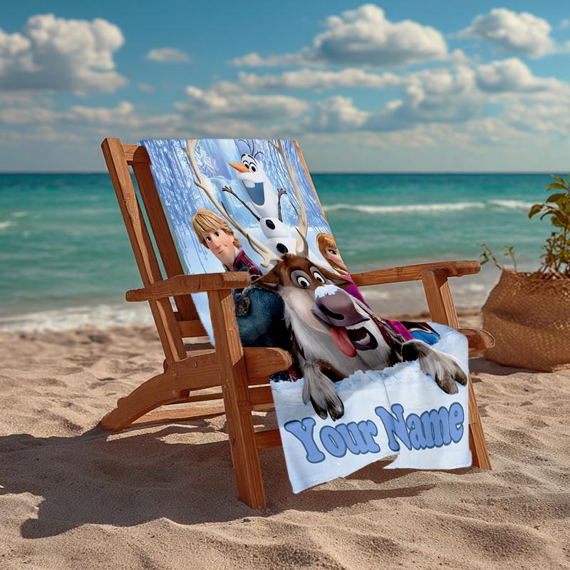 Custom Name Ultra-Soft Beach Towel with Elsa Theme,Ideal for Pool - Camping, Diving - Perfect Travel Essential, Vibrant Beach Towel.