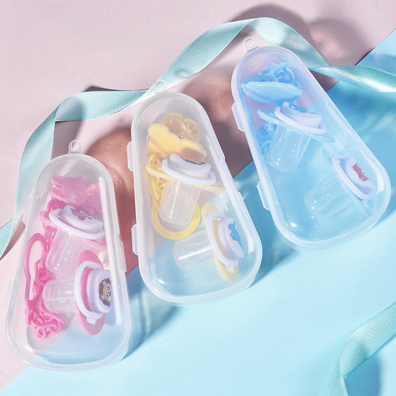 Ciucci 3 in 1 per neonati Set 2 pezzi Tettarella in silicone + clip per ciuccio per neonato Giocattolo da masticare Scatola portaoggetti antipolvere Articoli per neonati