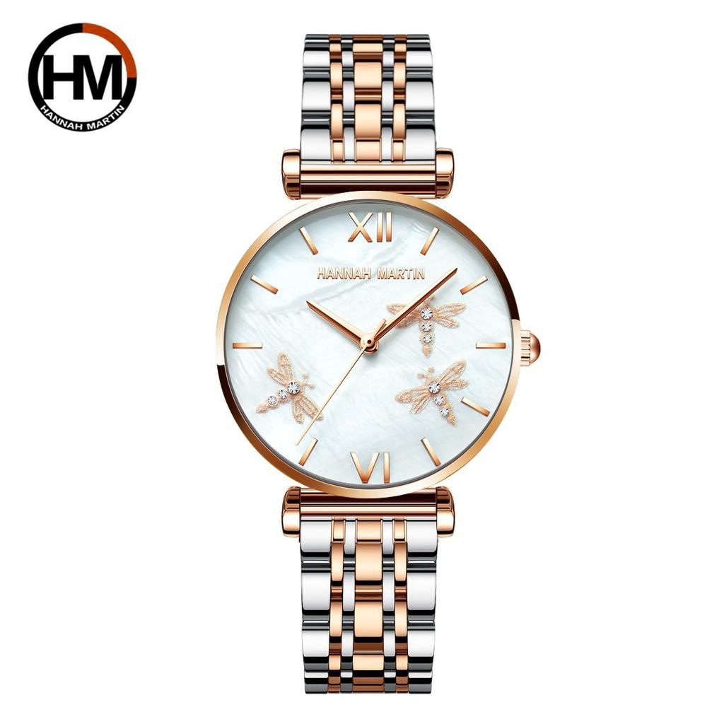 Hannah Martin HM Dragonfly Eine Uhr Mani Japanisches Uhrwerk Edelstahlarmband Perlmutt-Oberfläche Damen Leichter Luxus