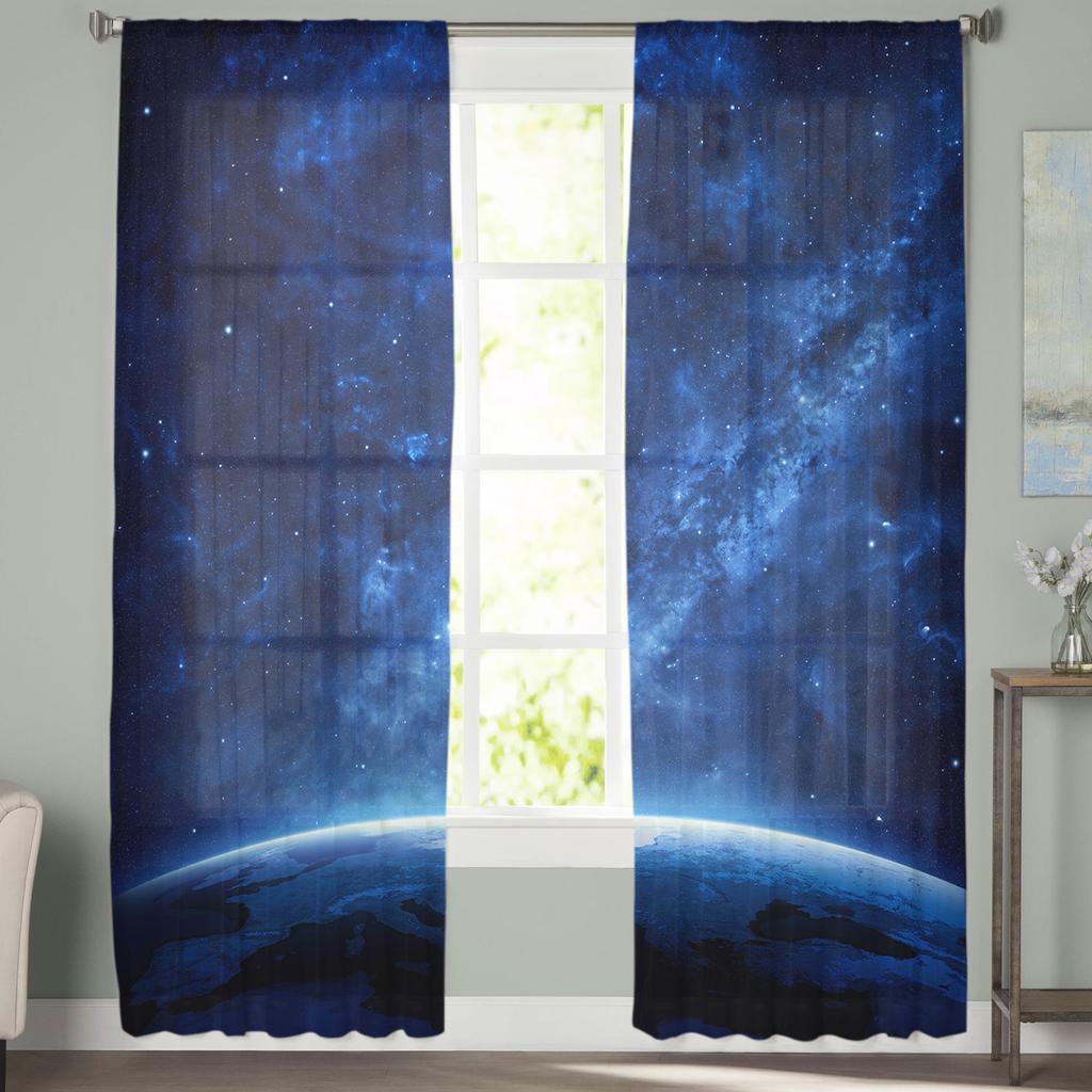 Weltraum Universum Fensterdekoration Tüll Moderne Transparente Vorhänge für Küche Wohnzimmer das Schlafzimmer Vorhänge Dekoration