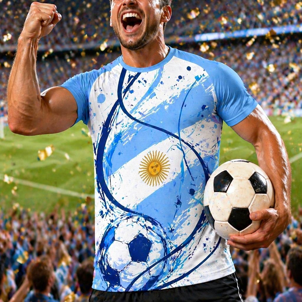Men's Soccer Jersey Shirt Argentina Style White Light Blue Minimal Graphic Tee Breathable Quick Dry Mesh Athletic Top