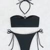 Halter Tie Pearl Decor Sexy Two Piece Bikini Set Elegant Women Swimwear