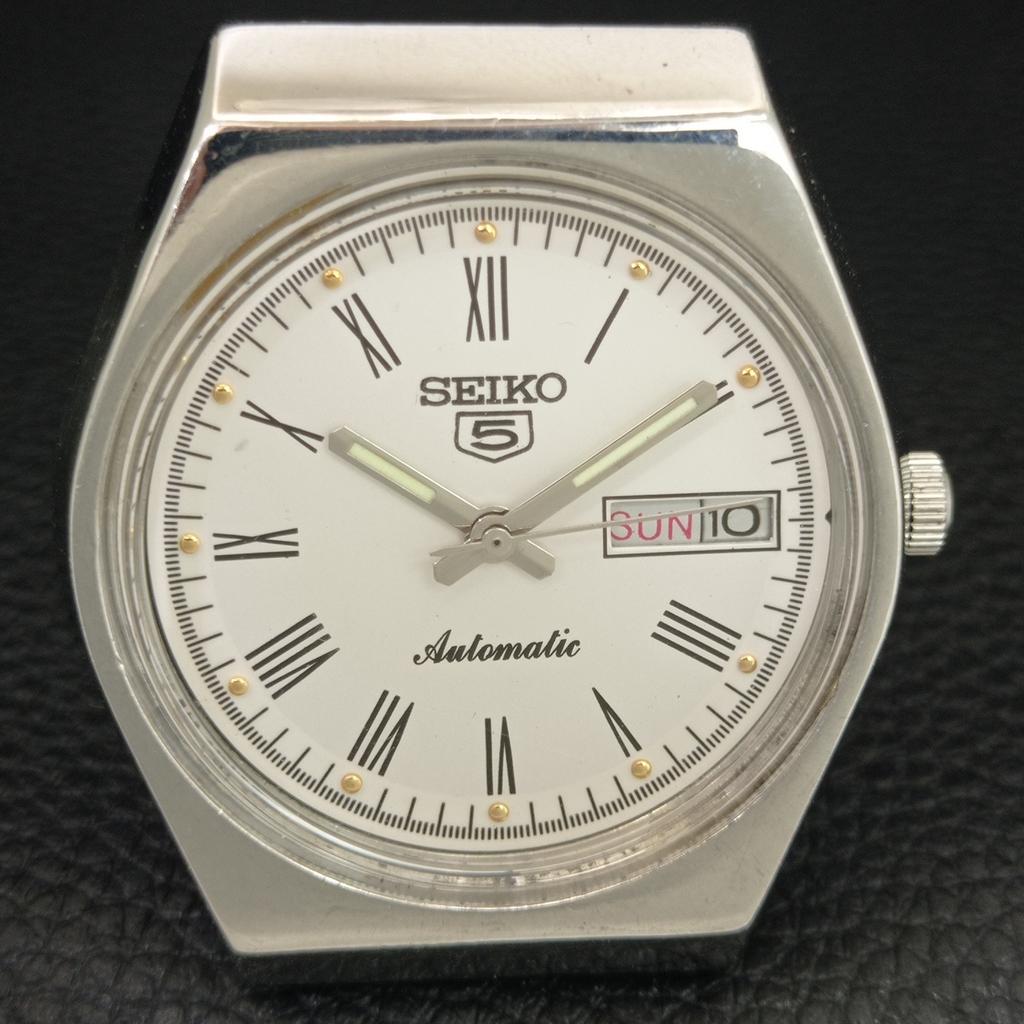 GENUINE VINTAGE SEIKO 5 AUTOMATIC 6349A JAPAN MENS WHITE DIAL WATCH a708331-1