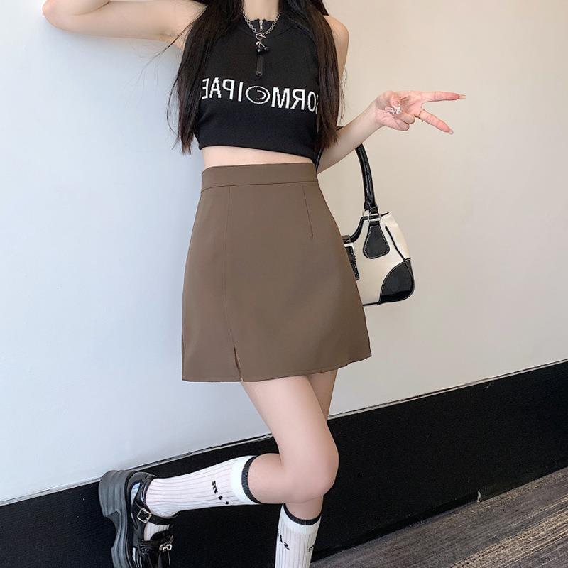 

Spicy Girl High Waist Slit A-Line Midi Skirt S абрикосовый