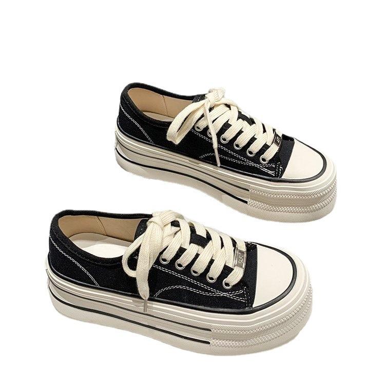 Retro Red Canvas Shoes Women's Thick Bottom  Spring and Autumn New Breathable Soft Bottom Wild Casual Low-Top Sneakers Fashion
