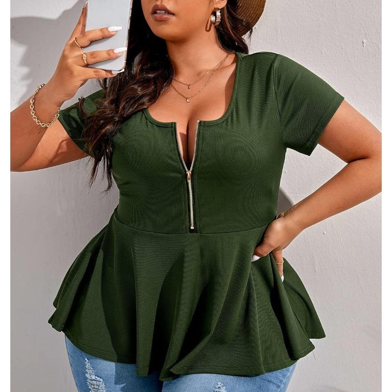 

Летняя женская рубашка больших размеров, модный сексуальный топ с коротким рукавом 4XL зелёный