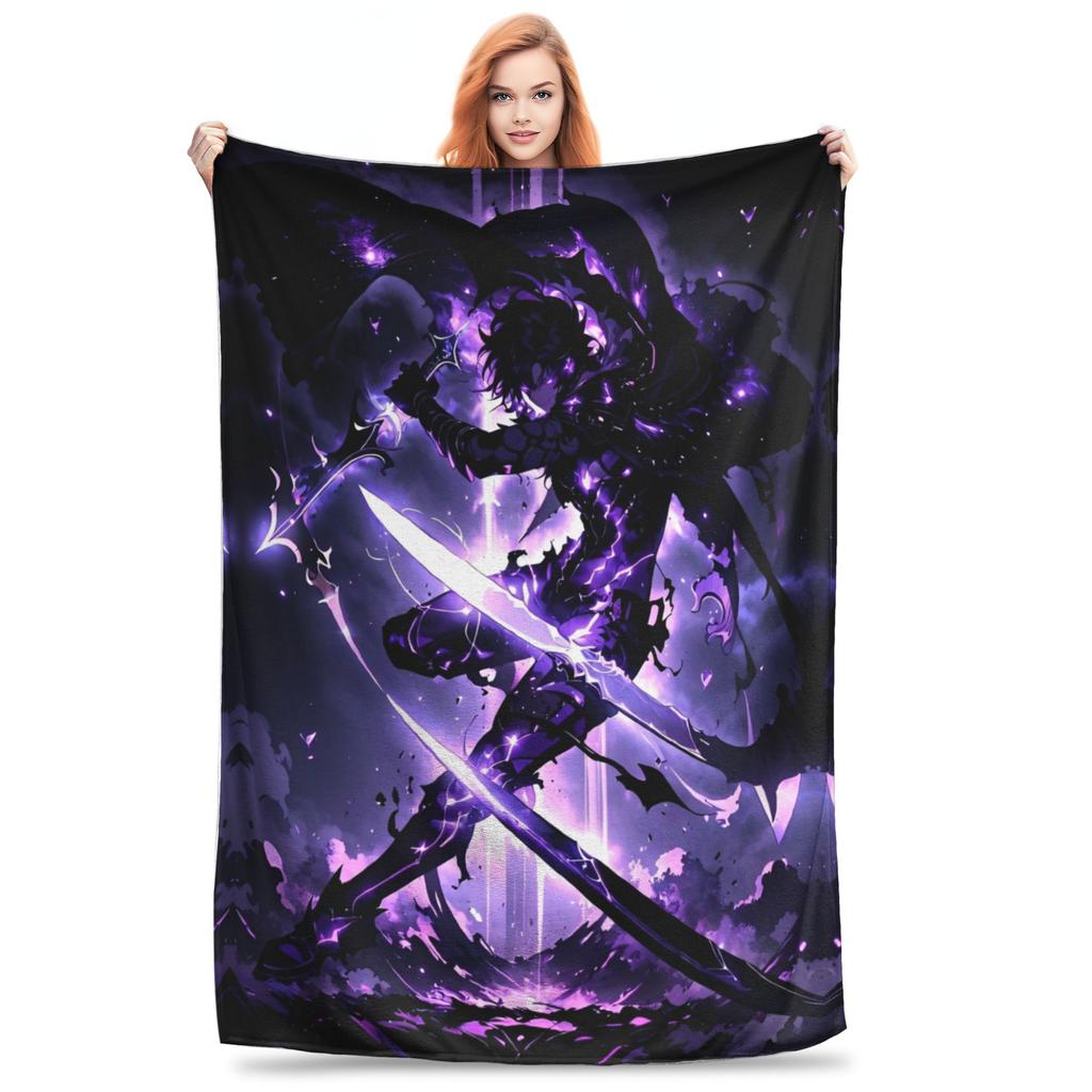 Solo S-ung Jin-woo Leveling Blankets Anime Solo Leveling Plush Vintage Breathable Throw Blankets for Home Winter