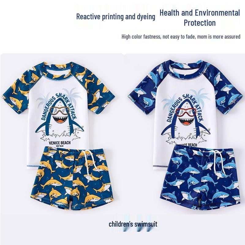 2024 Jungen Niedliches Hai Kurzarm Badeanzug Set - Schnelltrocknend Sonnenschutz