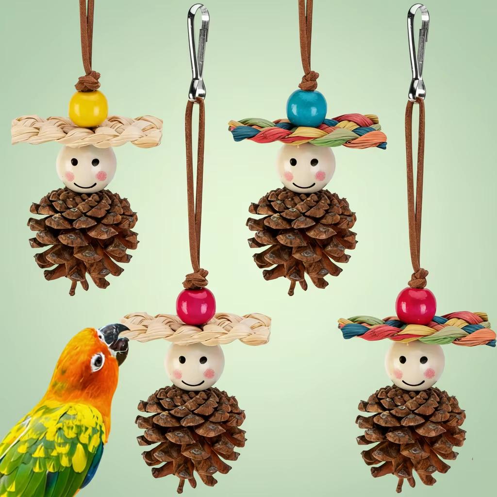 Natural Pinecone Chew Toy Cute Eco-Friendly Bird Beak Grinding Boredom Relief Ornament Bird Cage Decoration Pet
