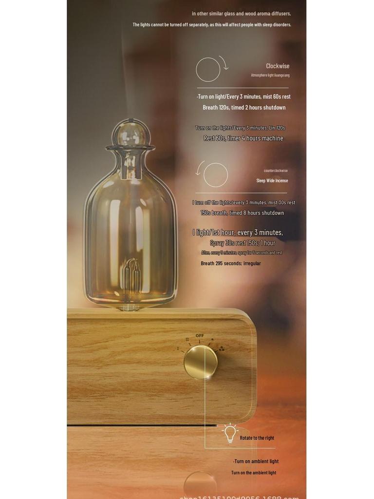 Aroma Diffuser with Rechargeable Battery - Solid Wood & Glass, Essential Oil Atomizer and Air Purifier for Home or Office.