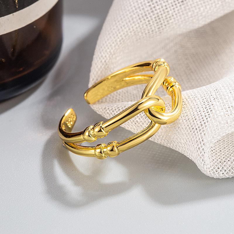 2024 Elegant Double Layer Knotted Open Ring - Women's Cold Style Cross Design